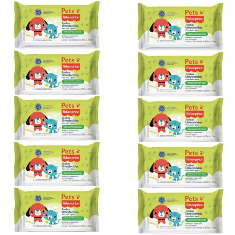 TOALHAS UMEDECIDAS PETS FISHER PRICE PARA CÃES E GATOS -10UN