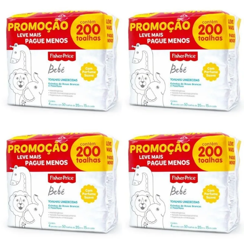 PACK 800 TOALHAS UMEDECIDAS COM PERFUME FISHER PRICE