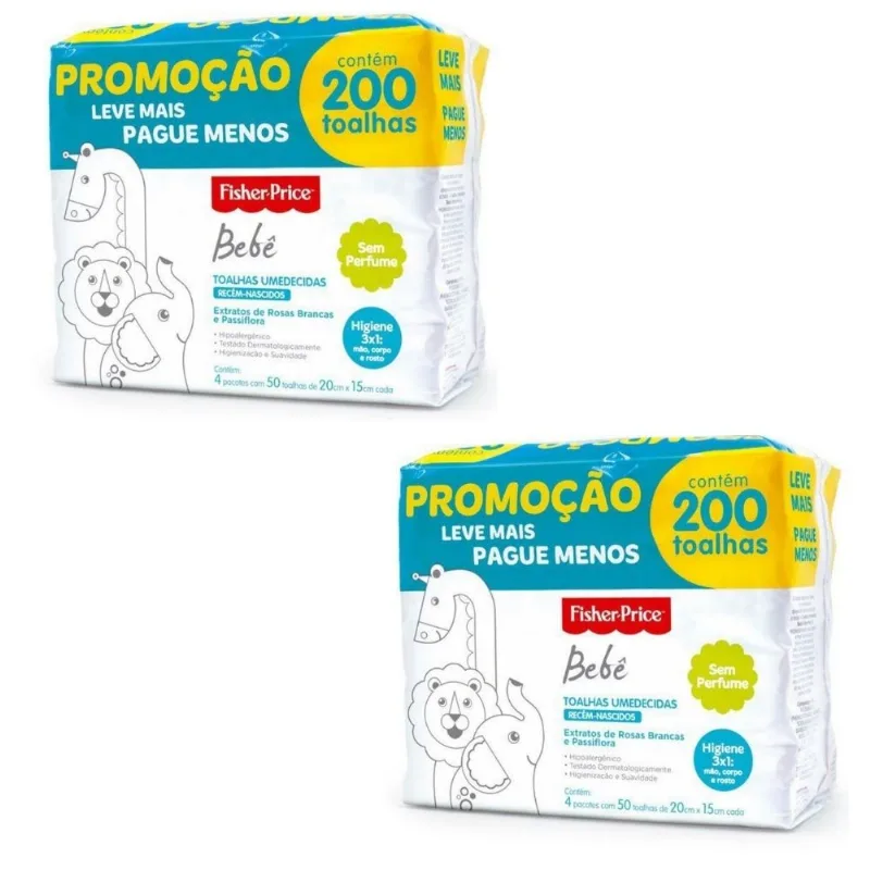 PACK 400 TOALHAS UMEDECIDAS RN SEM PERFUME - FISHER PRICE