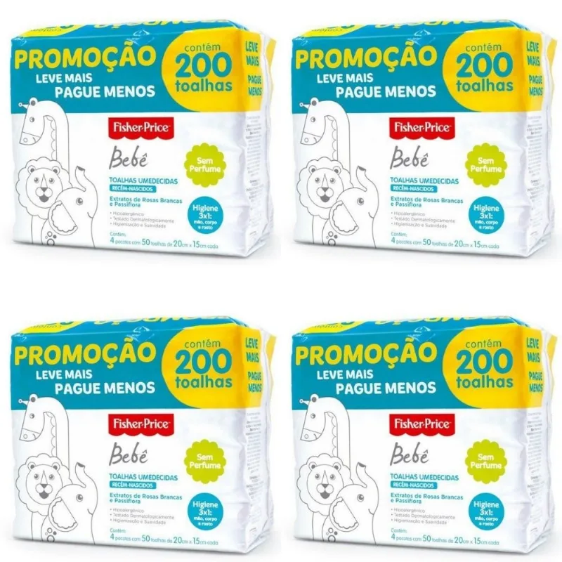 PACK 800 TOALHAS UMEDECIDAS RN SEM PERFUME - FISHER PRICE