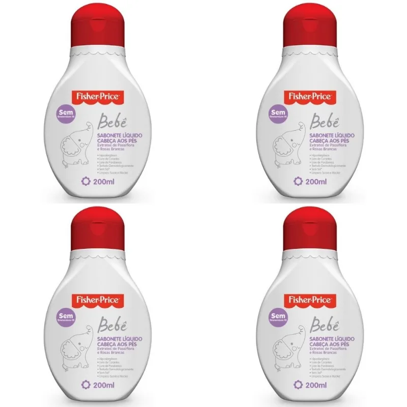 4 SABONETES LIQUIDO DA CABEÇA AOS PÉS FISHER PRICE 200ML