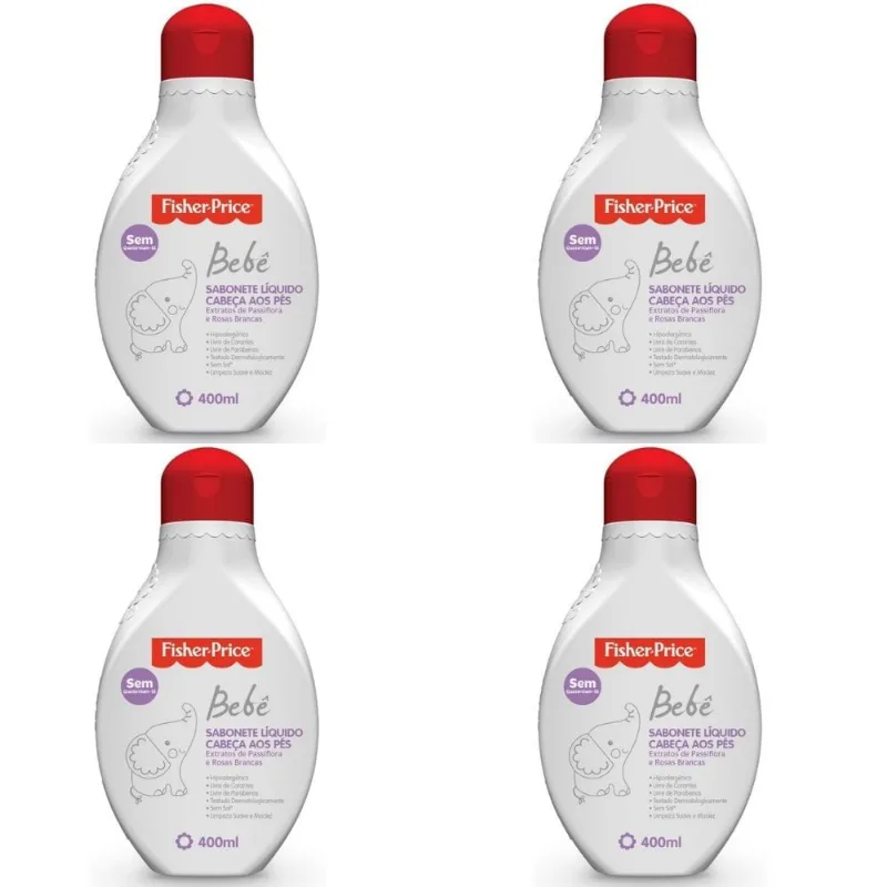 4 SABONETES LIQUIDO DA CABEÇA AOS PÉS FISHER PRICE 400ML