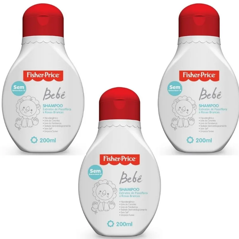 3 SHAMPOOS PARA BEBE FISHER PRICE 200 ML HIPOALERGÊNICO