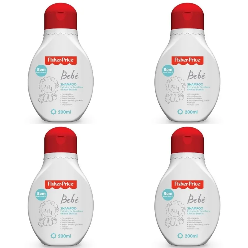 4 SHAMPOOS PARA BEBE FISHER PRICE 200 ML HIPOALERGÊNICO