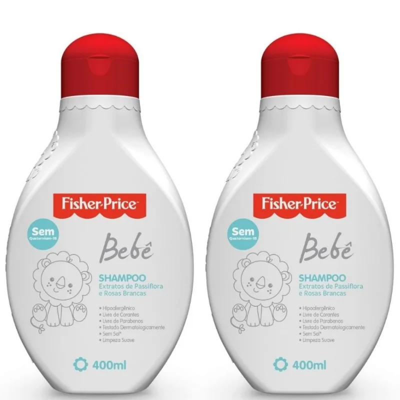 2 SHAMPOOS PARA BEBE FISHER PRICE 400 ML HIPOALERGÊNICO
