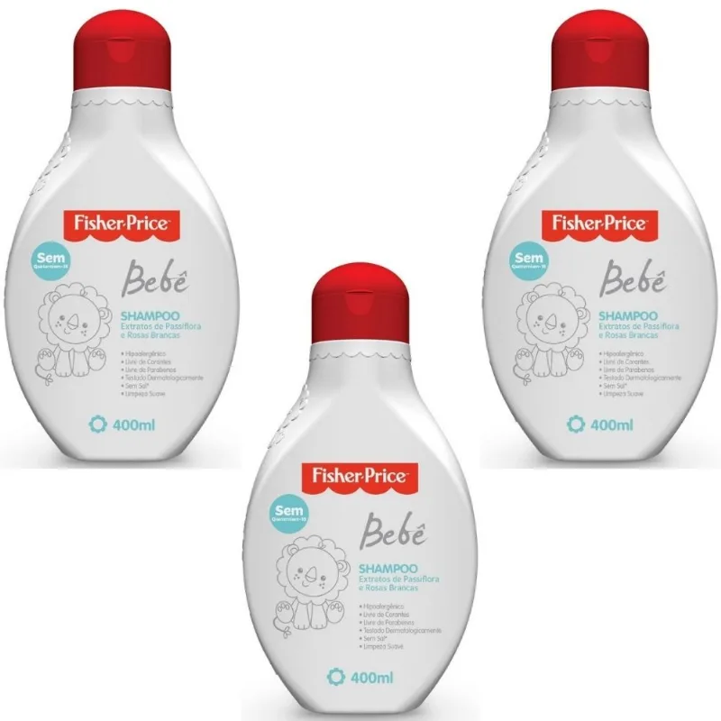 3 SHAMPOOS PARA BEBE FISHER PRICE 400 ML HIPOALERGÊNICO
