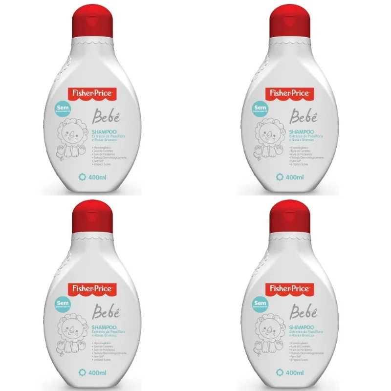 4 SHAMPOOS PARA BEBE FISHER PRICE 400 ML HIPOALERGÊNICO