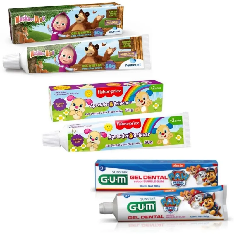 GEL DENTAL PATRULHA CANINA, MASHA E URSO E FISHER PRICE 50G