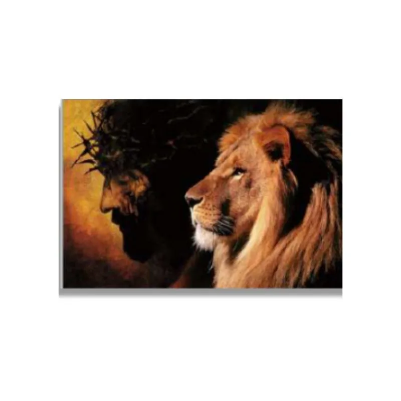 Quadro 40X60 Leão E Jesus Canvas Ani153 Brisa Artes