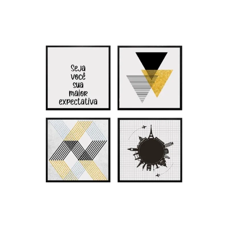 KIT 4 Quadros Com Moldura 20x20cm 2049 Brisa Artes