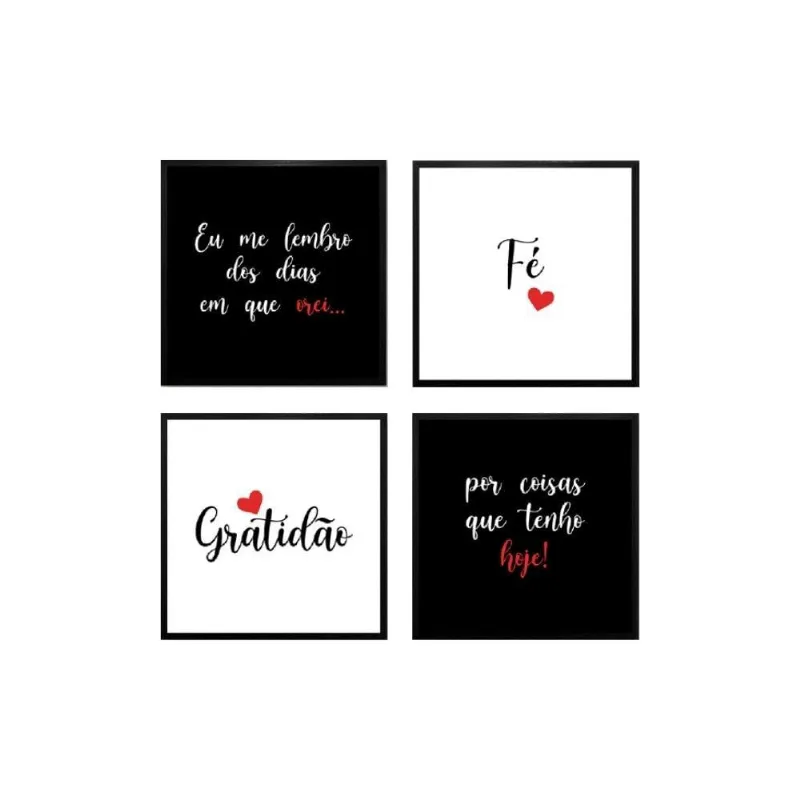 KIT 4 Quadros Com Moldura 20x20cm 2069 Brisa Artes