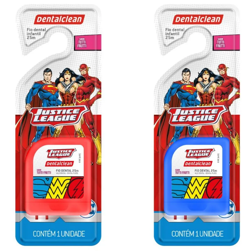 FIO DENTAL INFANTIL HERÓIS LIGA DA JUSTIÇA 25M - DENTALCLEAN VERMELHO