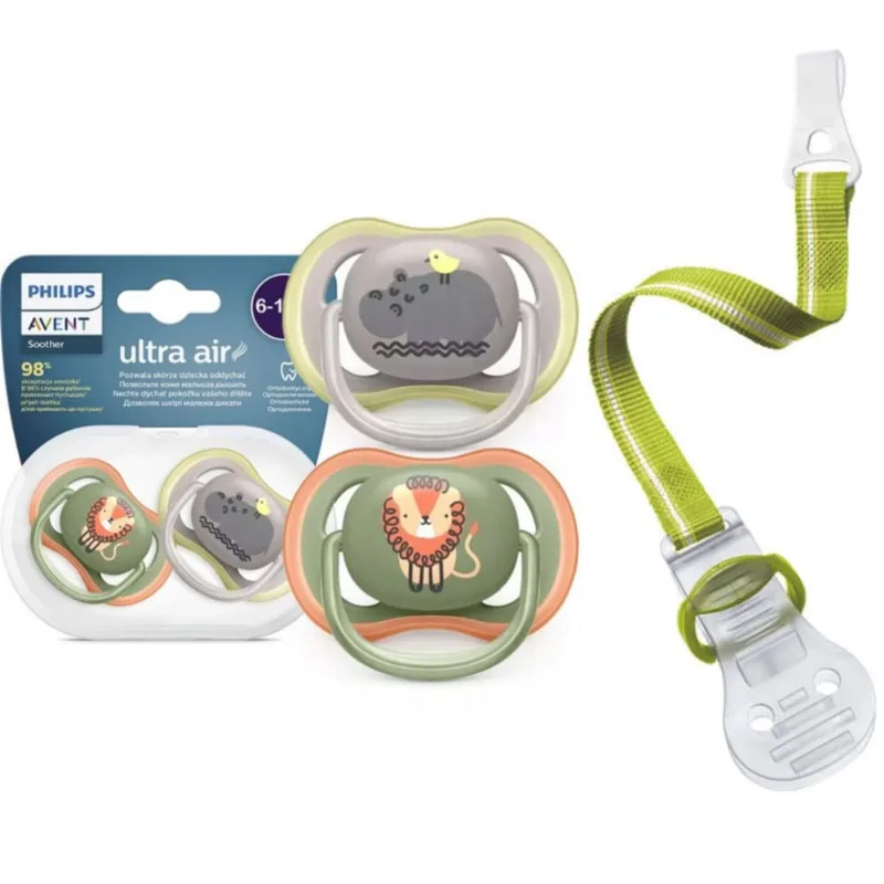 Chupeta leão/hipopotamo + prendedor de chupeta philips avent