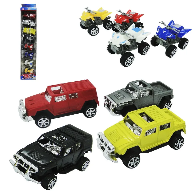 Kit veiculo com carro + quadriciclo A friccao pull back 8 pecas