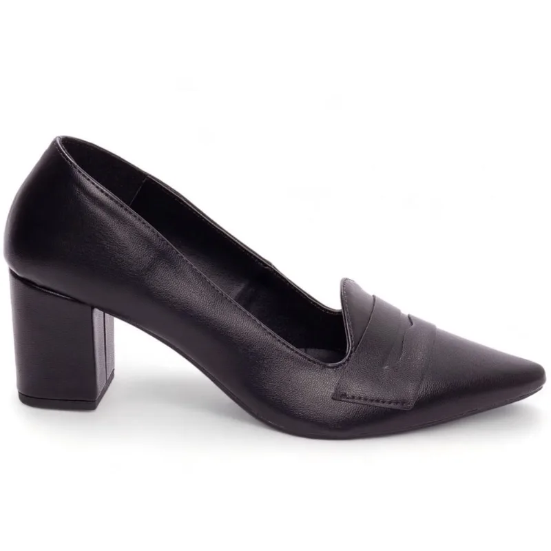 Sapato Scarpin Mocassim Sleep Salto Médio Baixo Grosso 6cm Preto Torricella