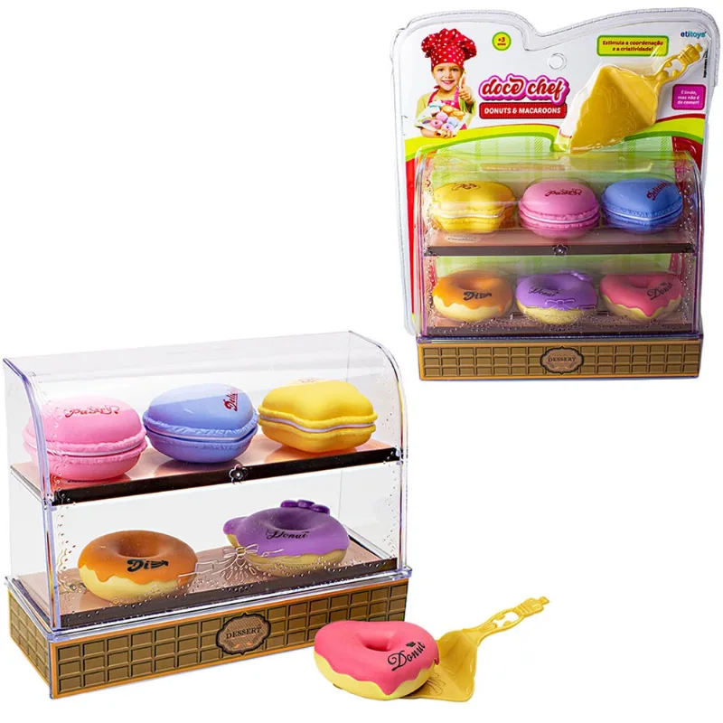 Kit cozinha infantil com donuts + espatula e acessorios doce chef 8 pecas na cartela