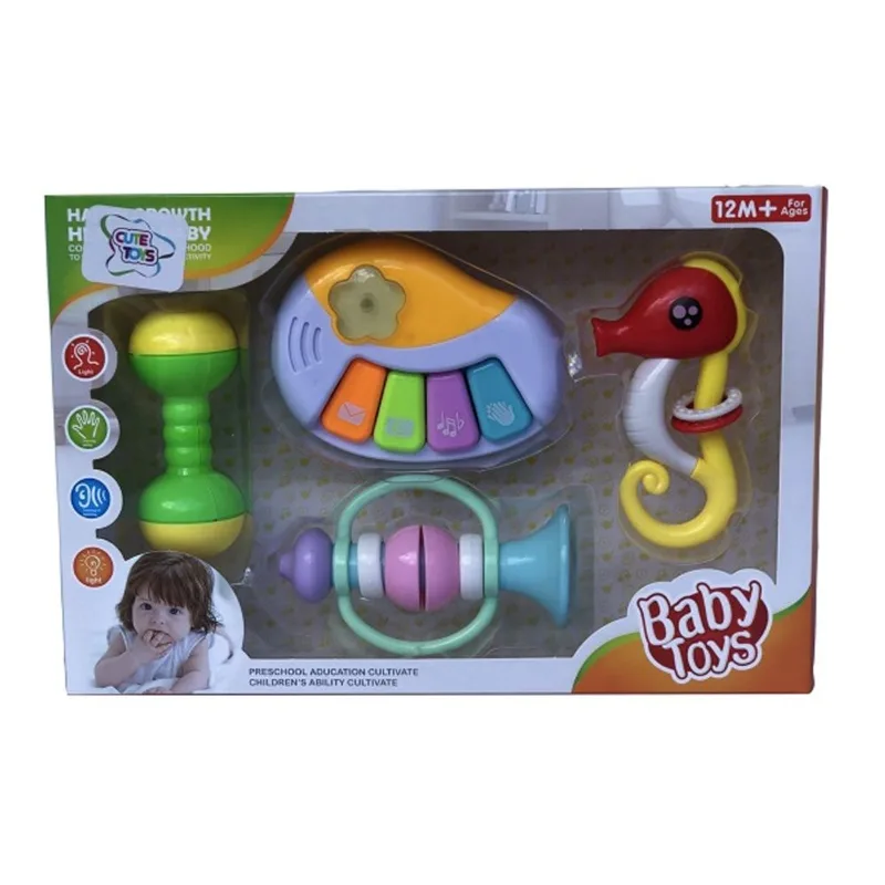 Kit Chocalho Musial Divertido Educativo Para Bebê - 4 Peças