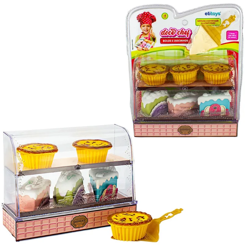 Kit cozinha infantil com bolo + espatula e acessorios doce chef 8 pecas na cartela