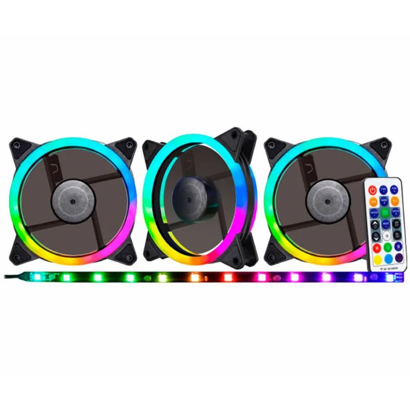 Kit Cooler Fan K-mex Sync Ii AAEA, ARGB, 3x Fans 120mm, Fita Led, Controladora E Controle - AAEAK136APQKB0X - K-mex