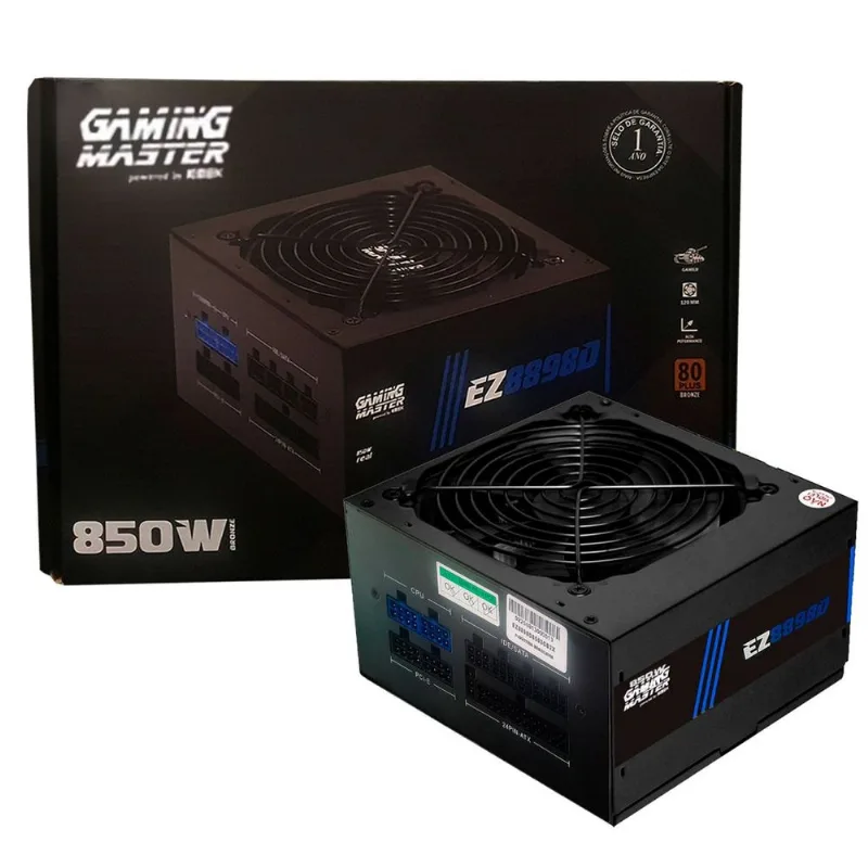 Fonte Gamer K-kmex 850w Real, Ez8898d, 80 Plus Bronze, Pfc Ativo, Full Modular, C/ Cabo, Silenciosa, Bivolt Automático - Ez8898d8503cb2x