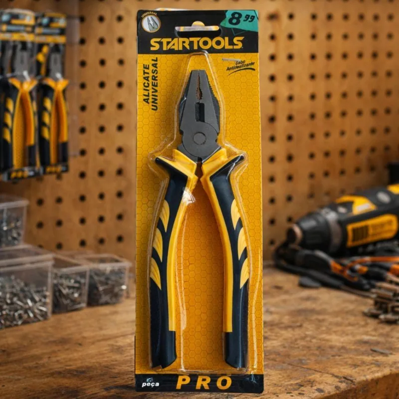 Alicate Universal 8pol Ar0090 Cabo Emborrachado Aço Amarelo E Preto Startools