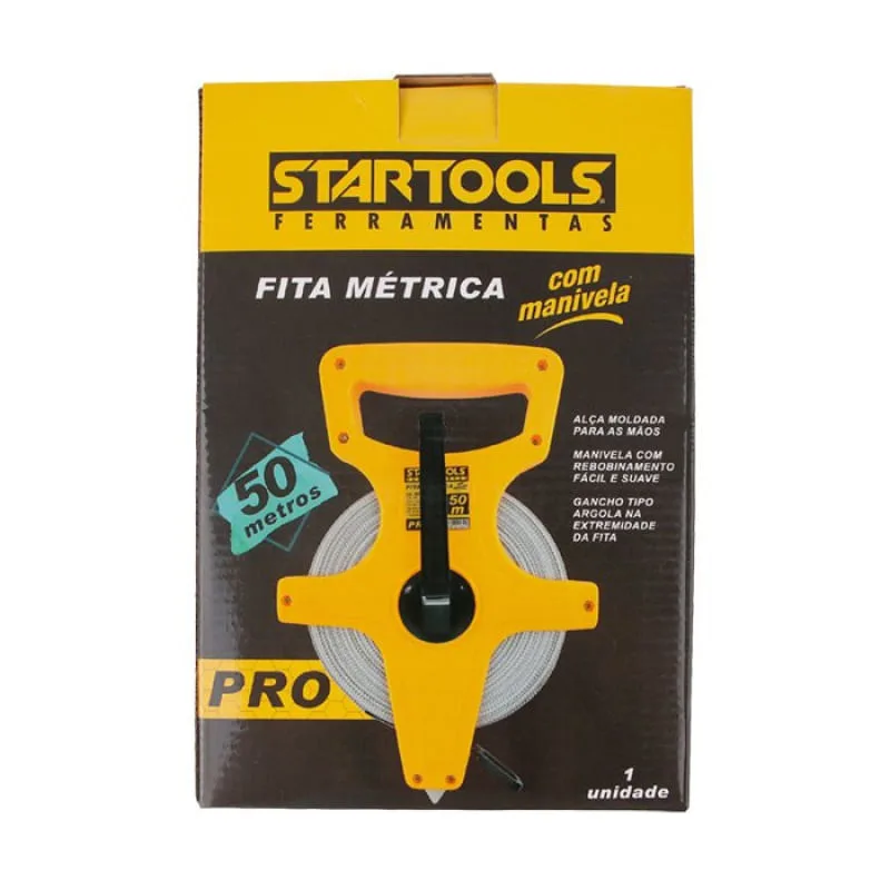 Fita Métrica com Manivela e Alça 50 Metros - Amarela - Genérica - Artesanato