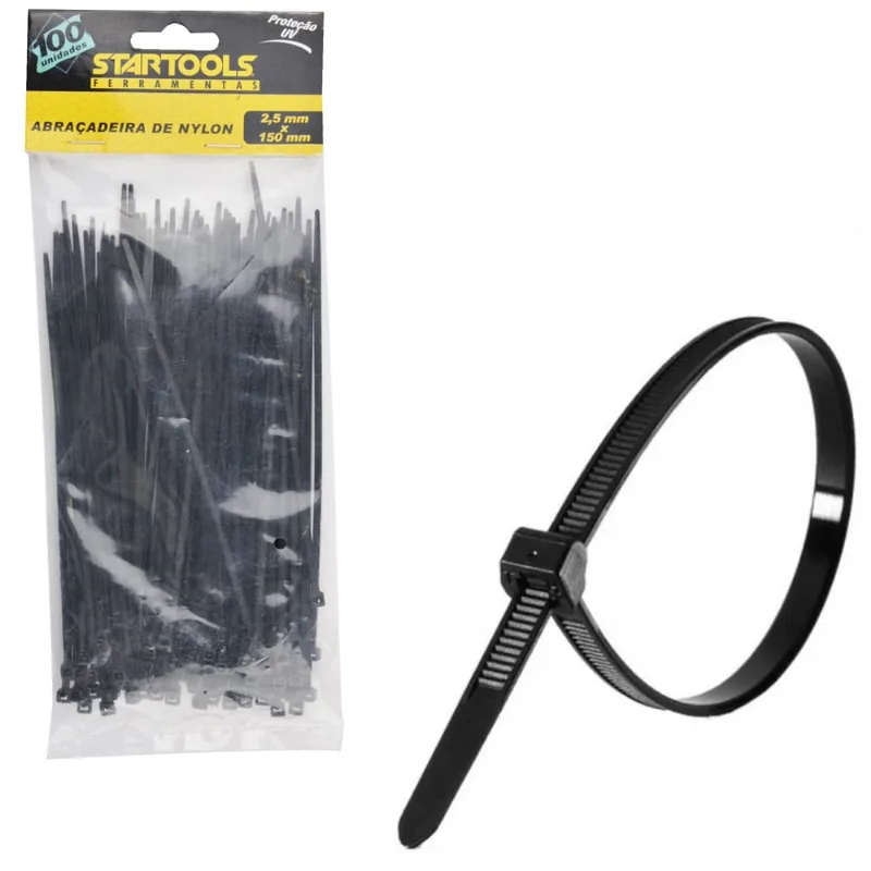 Abraçadeira de nylon preto pro com 100 peças 2,5X150MM startools