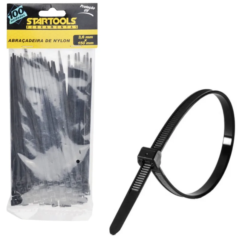 Abraçadeira de nylon preto pro com 100 peças 3,6X150MM startools