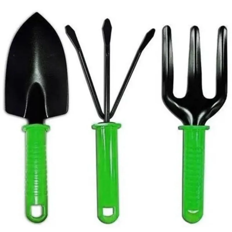 Kit Jardinagem Garfo Rastelo Pá Jardim Ferramentas Manuais Resistentes Leves Kit 3pçs