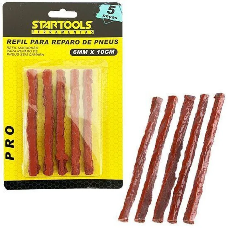 Refil Macarrao Para Reparo De Pneu Pro Com 5 Pecas 10cmx6mm