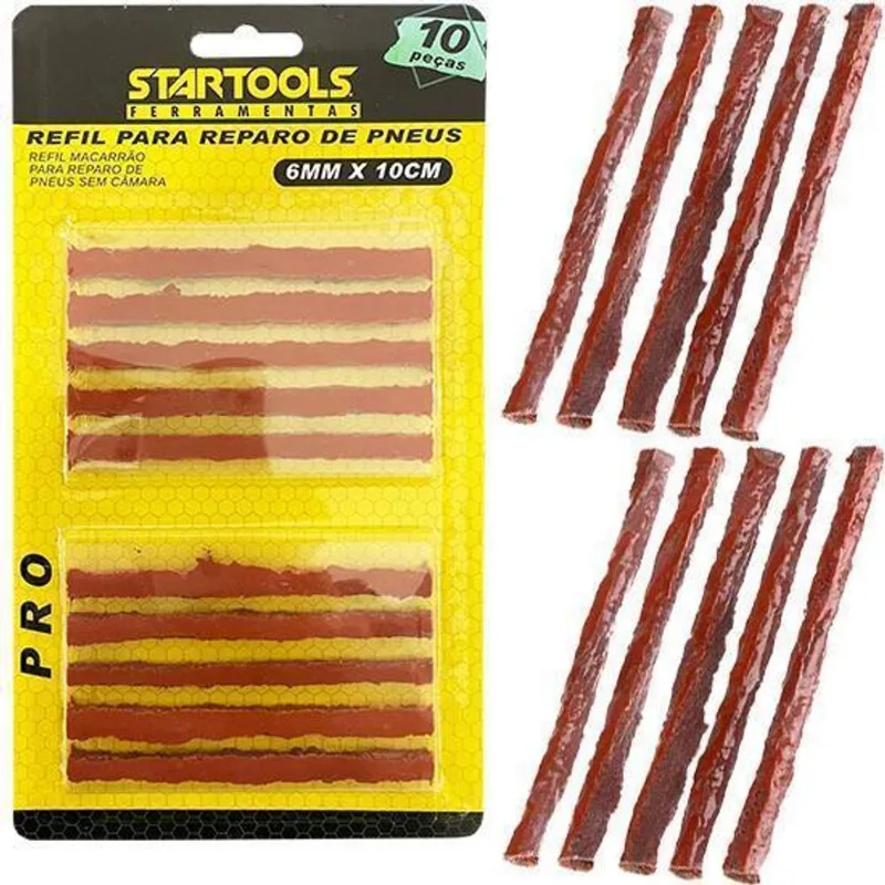 Refil Macarrao Para Reparo De Pneu Pro Com 10 Pecas 10cmx6mm