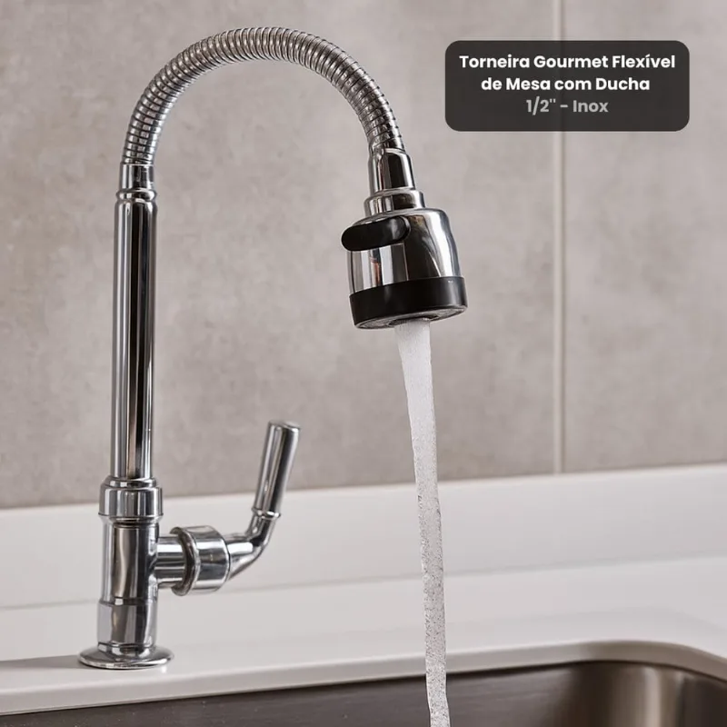 Torneira Gourmet Flexível de Mesa com Ducha 1/2'' - Inox