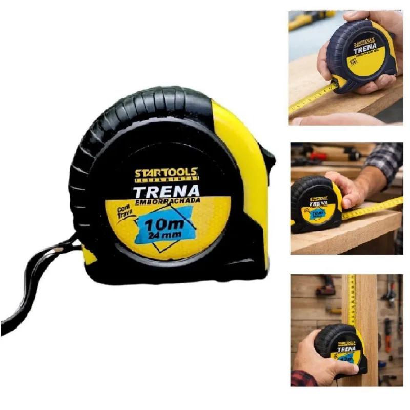 Trena Métrica Emborrachada 10m X 24mm Profissional Com Fita De Aço Utibom