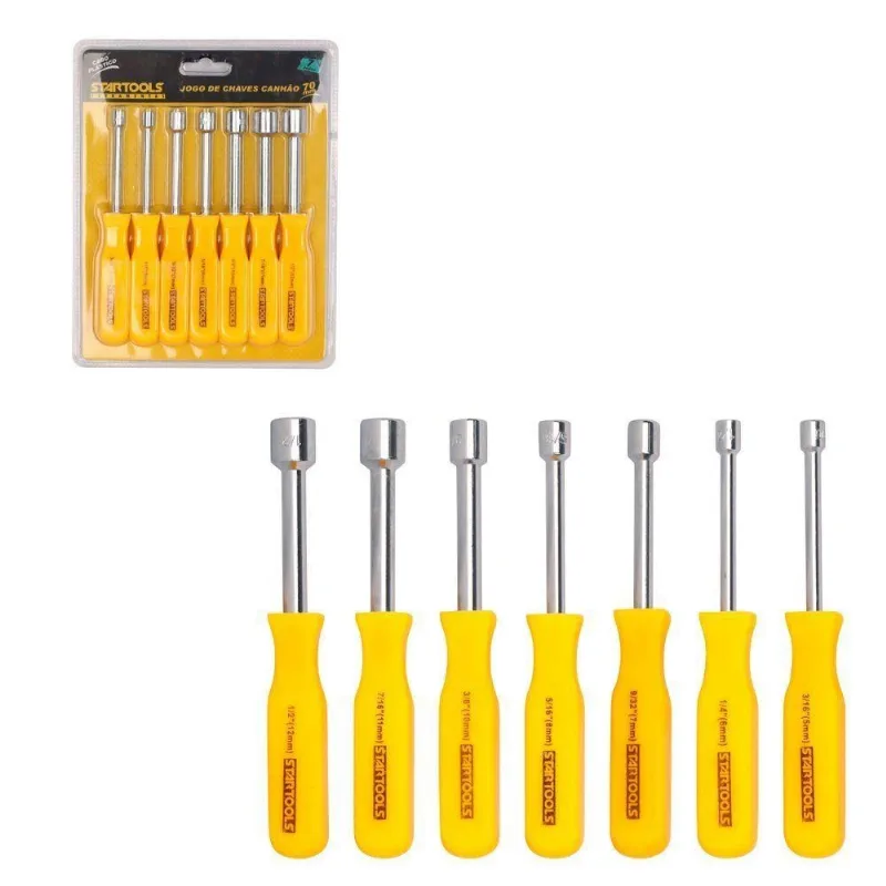 Jogo de Chaves Canhão Jogo Chave Kit Canhão 70 mm Pemium 7 Peças para Mecânica Elétrica e Manutenção - Genérica