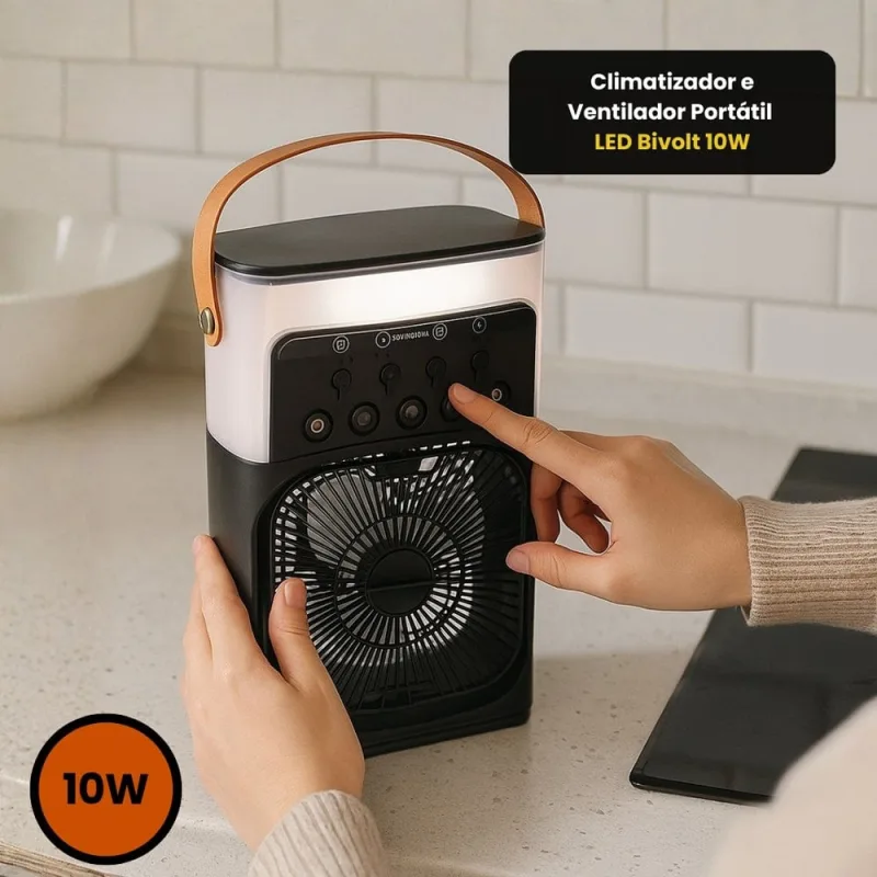 Climatizador e Ventilador Portátil LED Bivolt 10W - Preta - STARTOOLS