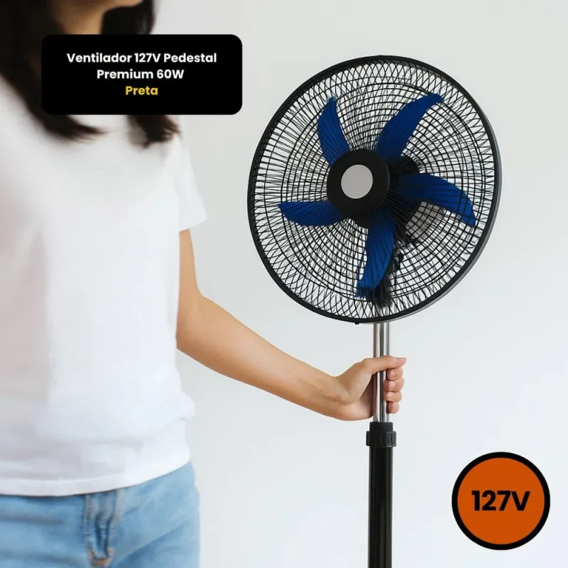 Ventilador 127V Pedestal Premium 60W - Preta - STARTOOLS
