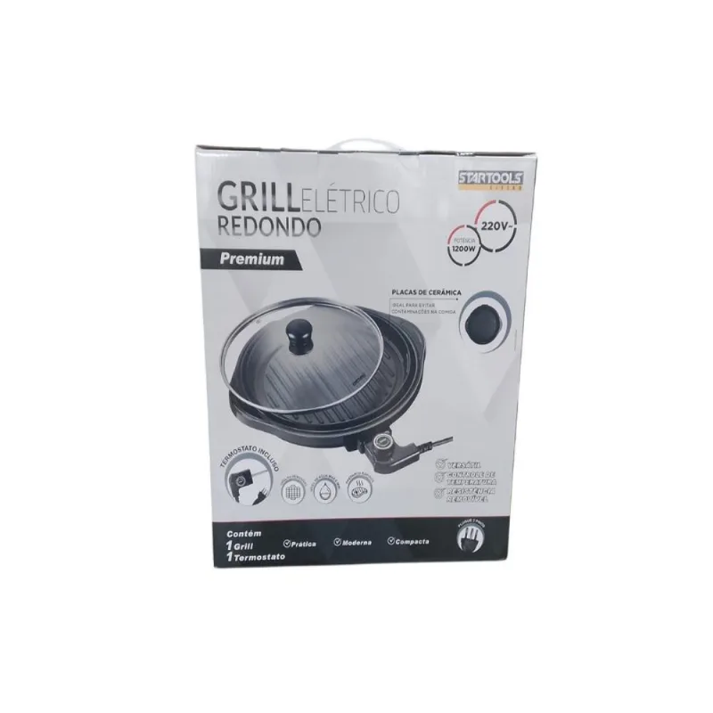 Grill Elétrico Redondo Premium com Termostato 220V - Preta