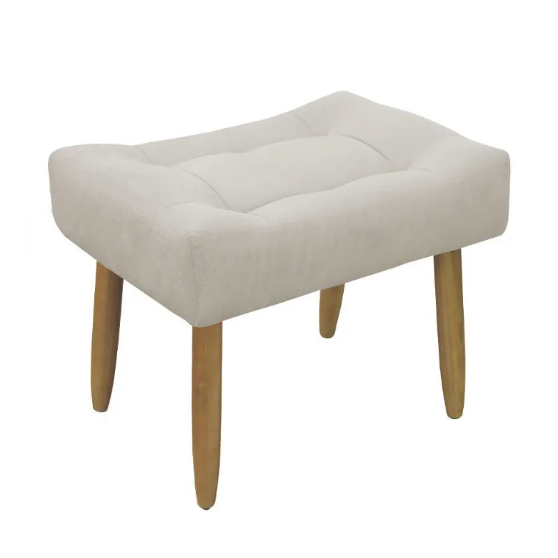 Puff Banqueta Decorativo Pés Madeira Bege