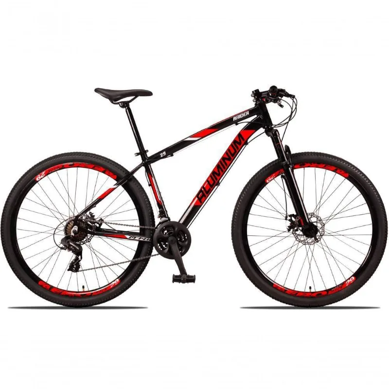 Bicicleta 29 Aluminum Raider 24 Marchas Index Freio A Disco Preto + vermelho