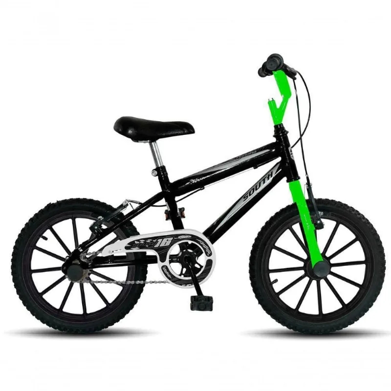 Bicicleta Aro 16 Infantil South Ferinha Para Meninos - Preto E Verde Preto + verde