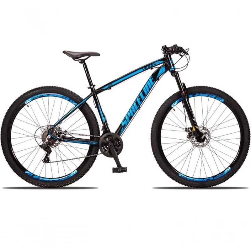 Bicicleta Aro 29 Spaceline Vega 24 Vel Câmbio Traseiro Freio A Disco Bike Mtb Alumínio Preto + azul - Não Disponível