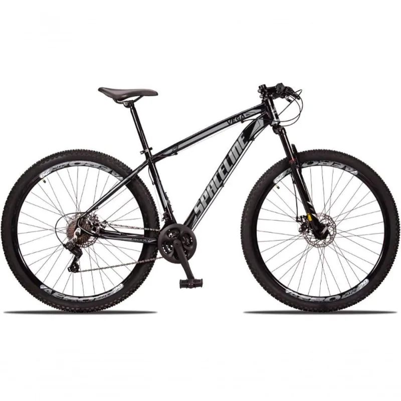 Bicicleta Aro 29 Spaceline Vega 24 Vel Câmbio Traseiro Freio A Disco Bike Mtb Alumínio Preto + cinza - Não Disponível - Esporte E Lazer