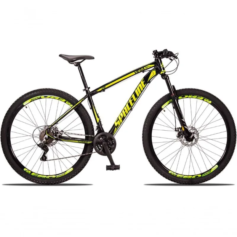 Bicicleta Aro 29 Spaceline Vega 24 Vel Câmbio Traseiro Freio A Disco Bike Mtb Alumínio Preto + amarelo - Não Disponível