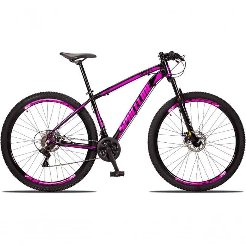 Bicicleta Aro 29 Spaceline Vega 24 Vel Câmbio Traseiro Freio A Disco Bike Mtb Alumínio Preto + rosa - Não Disponível
