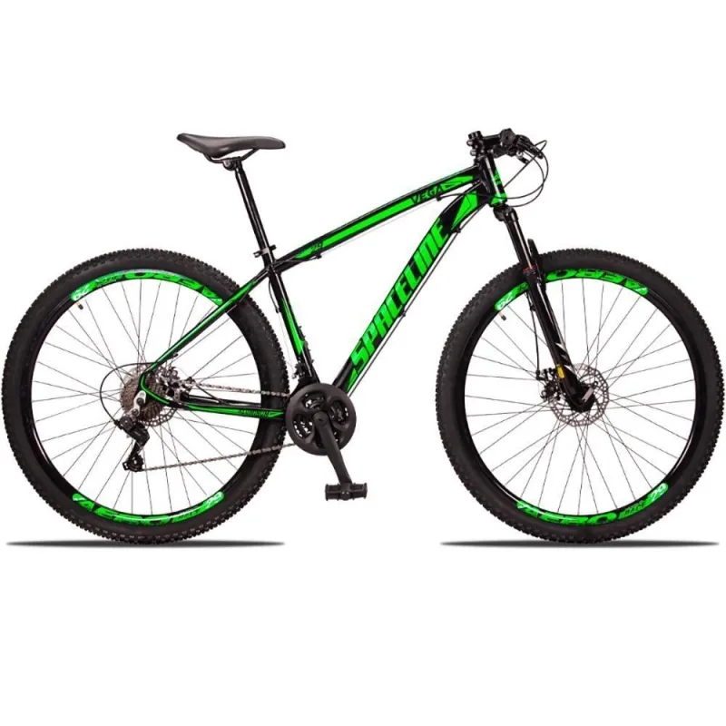 Bicicleta Aro 29 Spaceline Vega 24 Vel Câmbio Traseiro Freio A Disco Bike Mtb Alumínio Preto+verde - Não Disponível