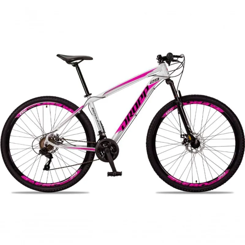 Bicicleta Aro 29 Dropp Aluminum 24 Vel Câmbio Traseiro Freio A Disco Bike Mtb Alumínio Branco + rosa - Não Disponível - Esporte E Lazer