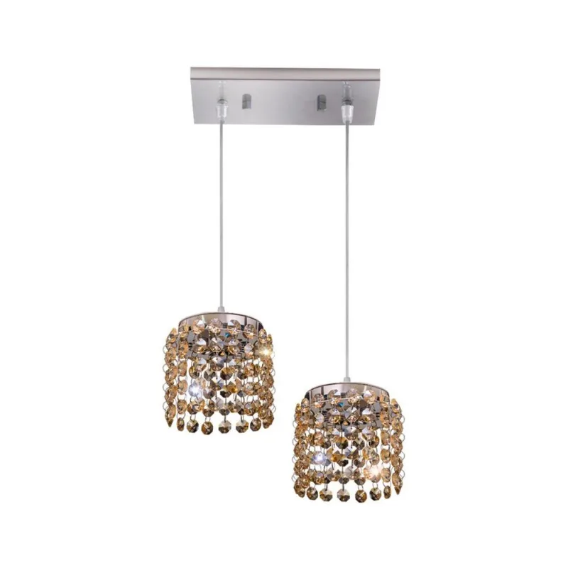 Pendente Milano Cristal Redondo Ambar G9 2 Lâmpadas Bronzearte