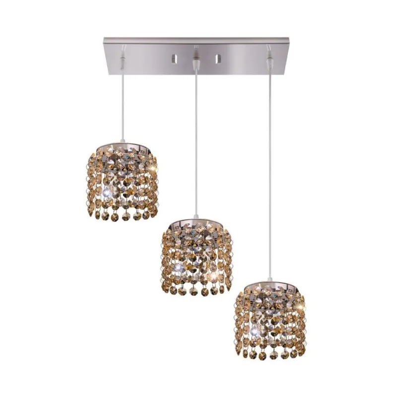 Pendente Milano Cristal Redondo Ambar G9 3 Lâmpadas Bronzearte