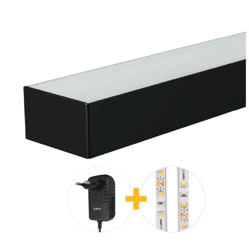 Kit Perfil Led Plug Play Sob Com Ft 20W/M 3000K E Fonte 12V 2A 1M Preto Llumm Bronzearte