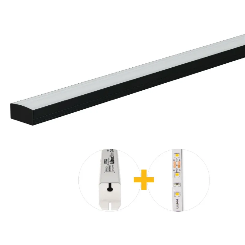 Kit Perfil Led Plug Play Sob 29B Com Ft 15W/M 4K E Fonte 12V 4A 2M Preto Llumm Bronzearte
